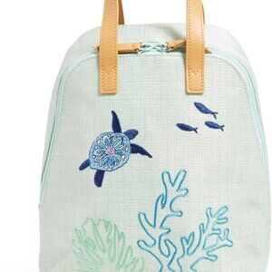 Women's Straw Mini Backpack Cotton Blend Embroidered Secure Zipper
